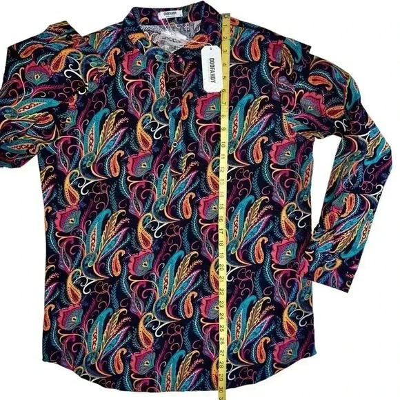 COOFANDY paisley top size M NWT 4 button style cotton/hemp - Picture 7 of 7